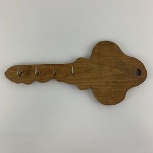 Vintage Wood Key Holder Key Shaped Wall Hanging Rack Four Hooks Retro